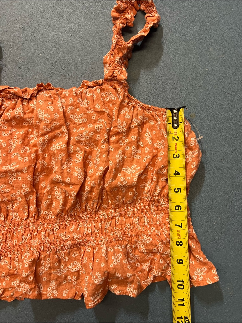 Rust Orange Floral Ruffle Crop Summer Coquette Womens Top M - Picture 5 of 7